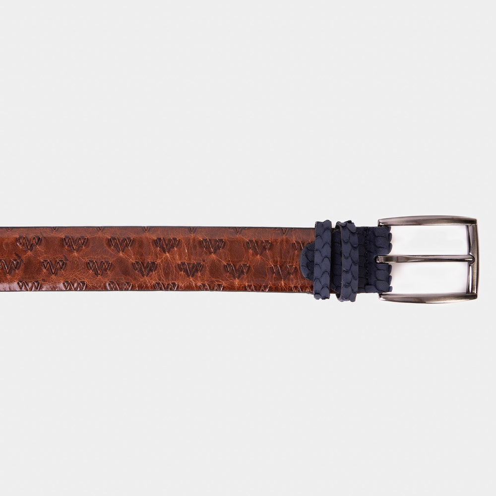 The Caesars Tan Navy Leather Belt