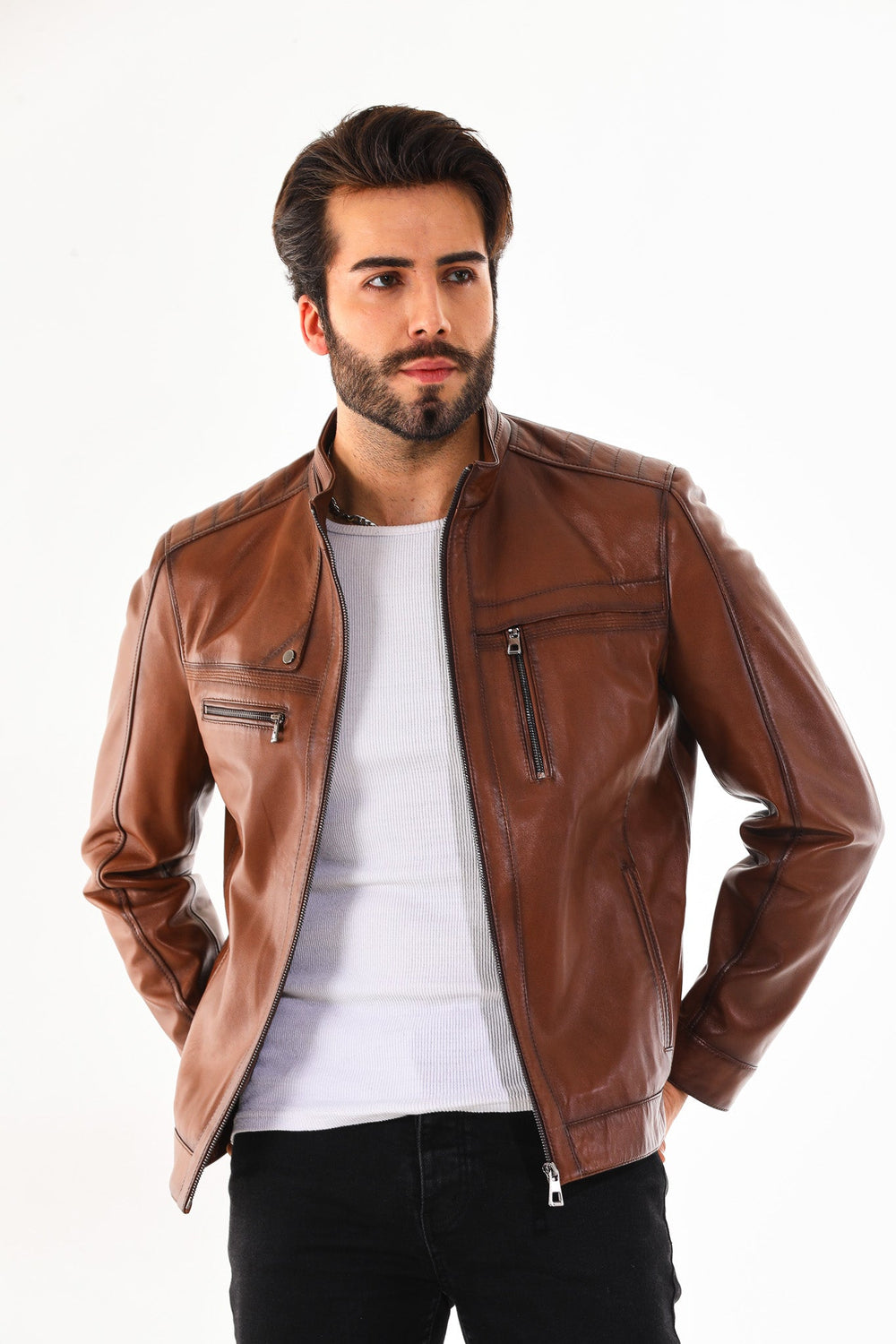 The Rossi Cognac Brown Leather Jacket
