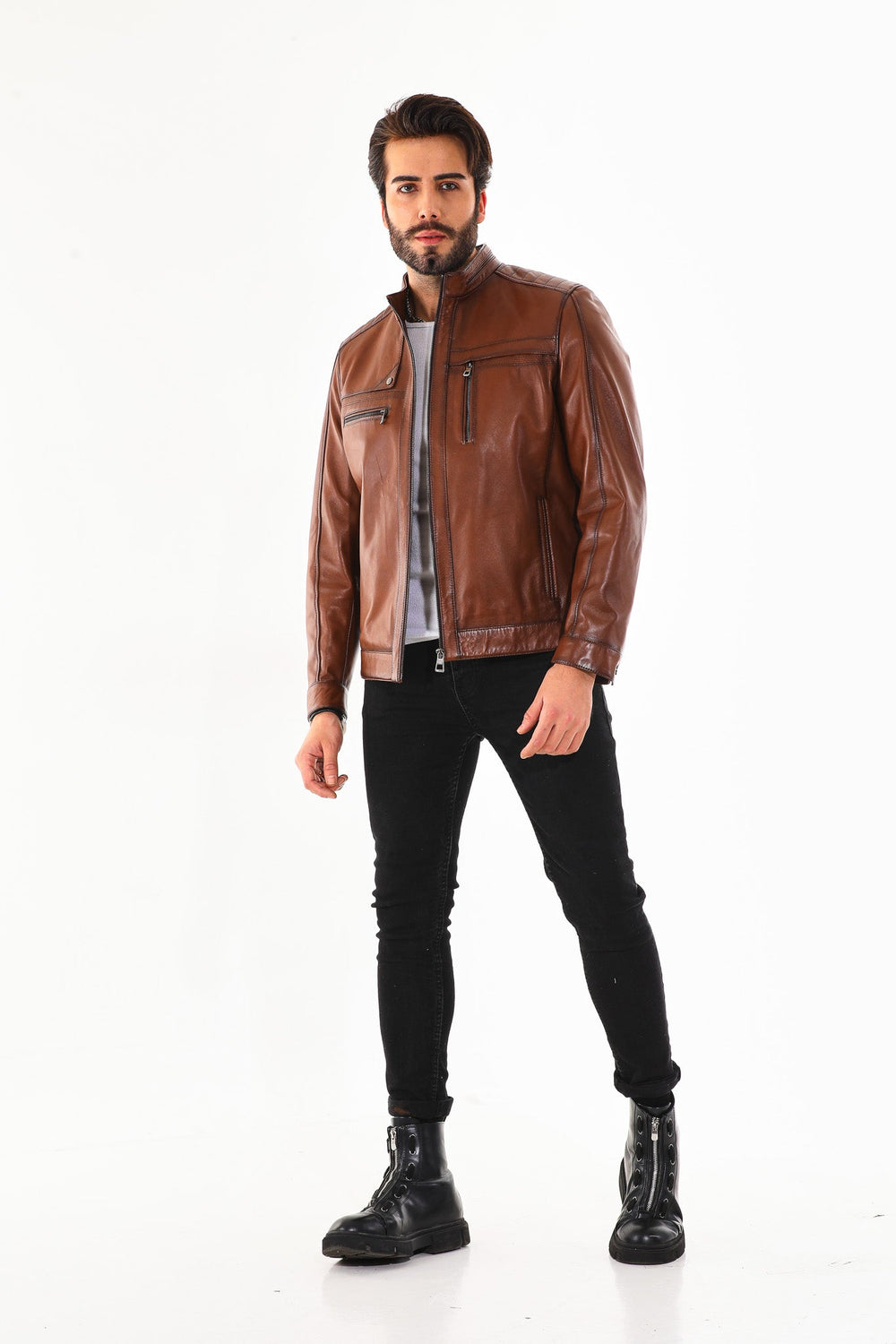 The Rossi Cognac Brown Leather Jacket