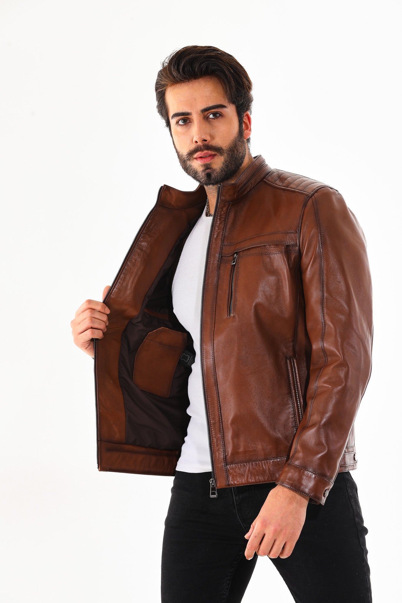 The Rossi Cognac Brown Leather Jacket