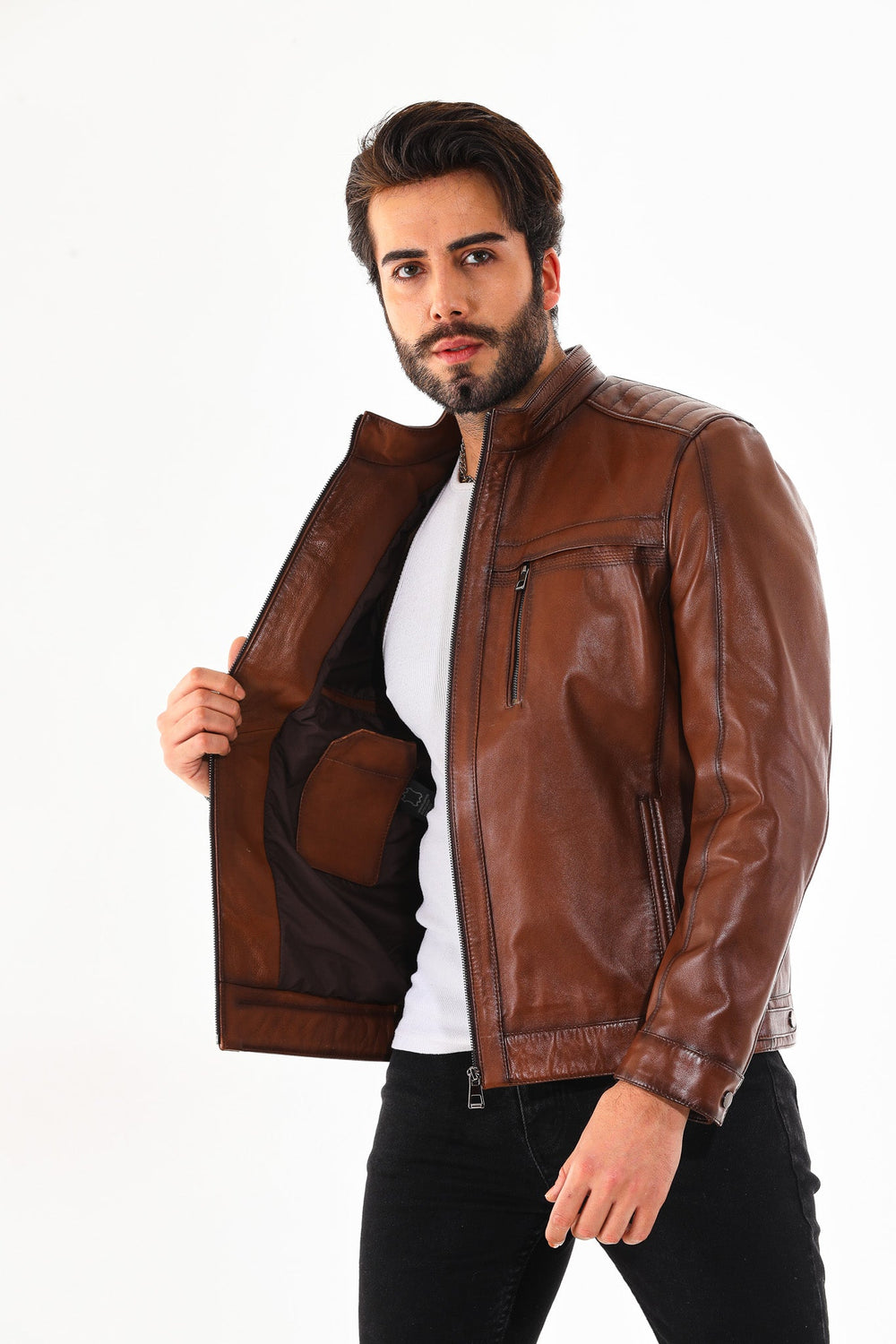 The Rossi Cognac Brown Leather Jacket