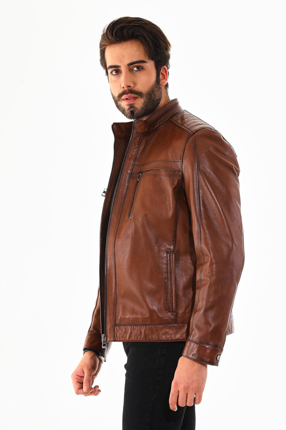 The Rossi Cognac Brown Leather Jacket
