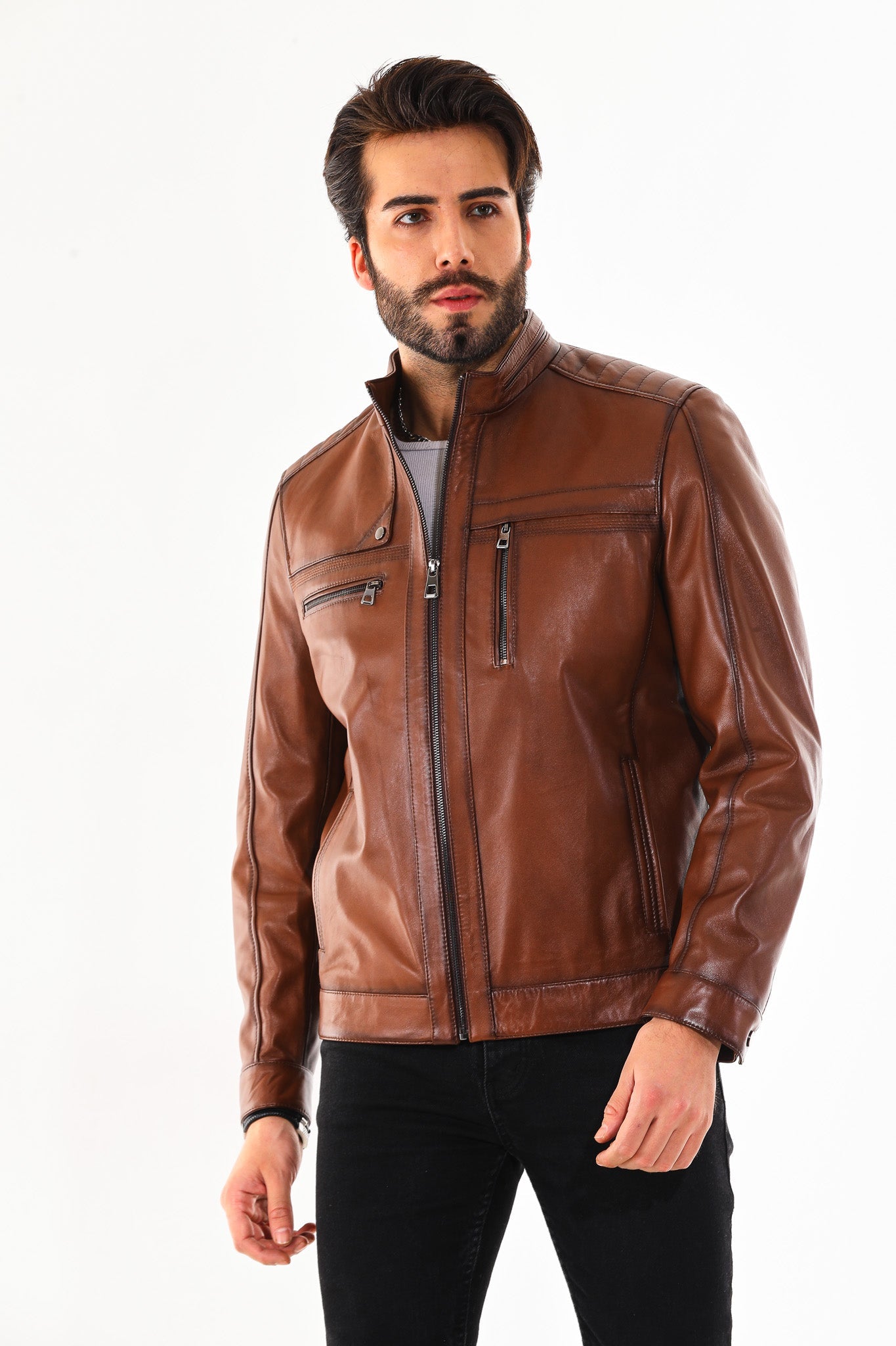 The Rossi Cognac Brown Leather Jacket