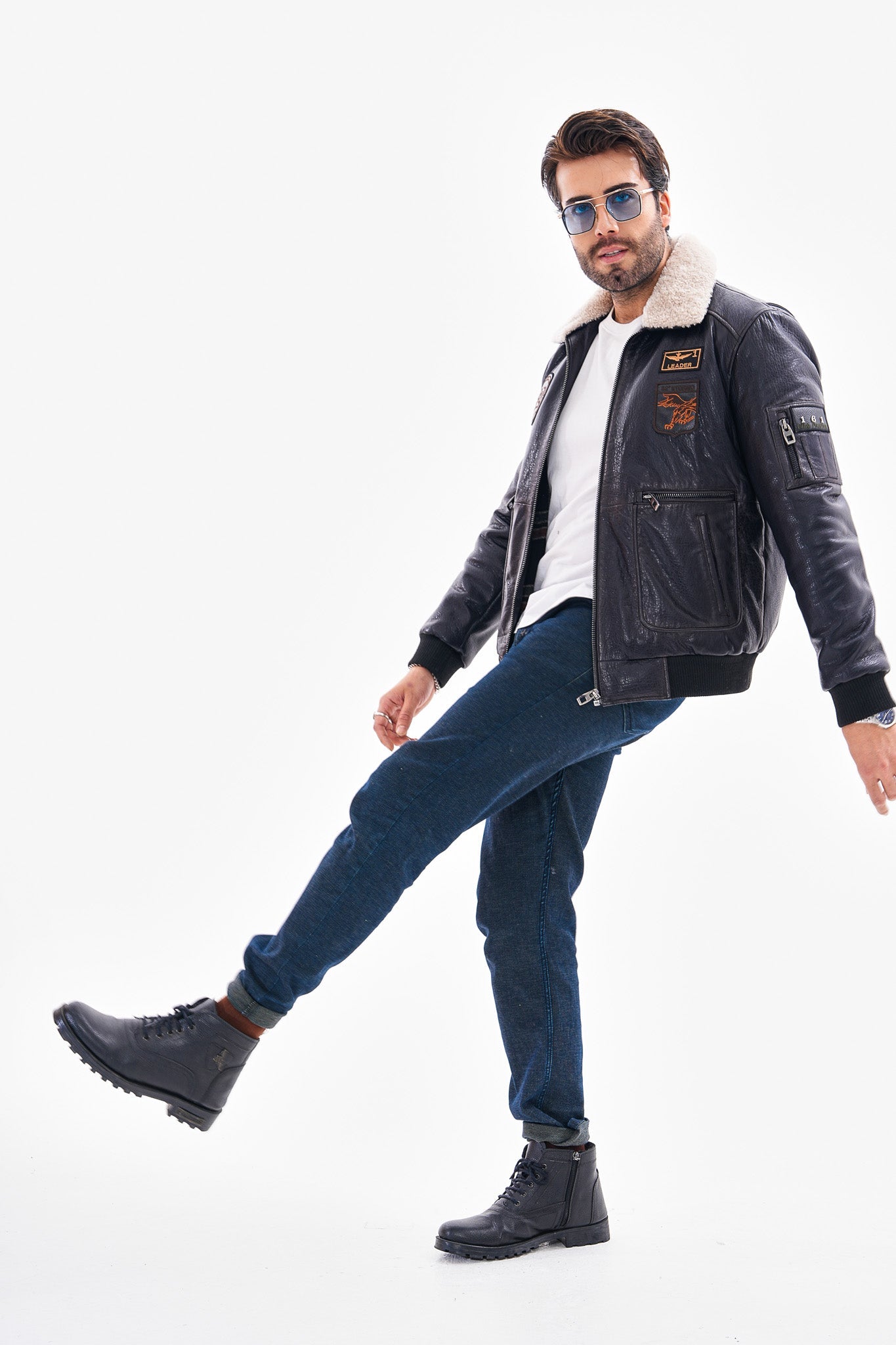 The Northway Navy Blue Lambskin Leather Jacket