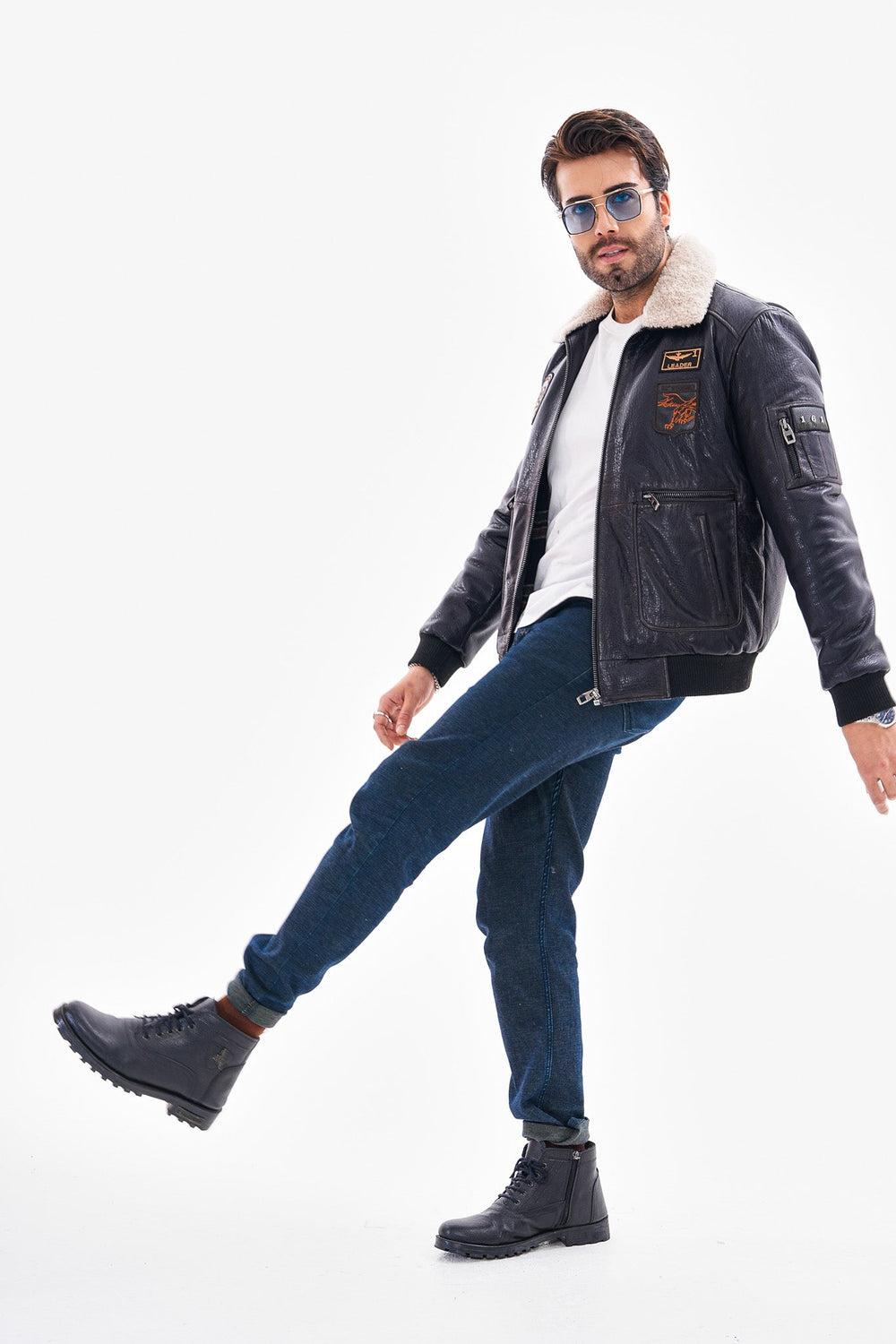 The Northway Navy Blue Lambskin Leather Jacket