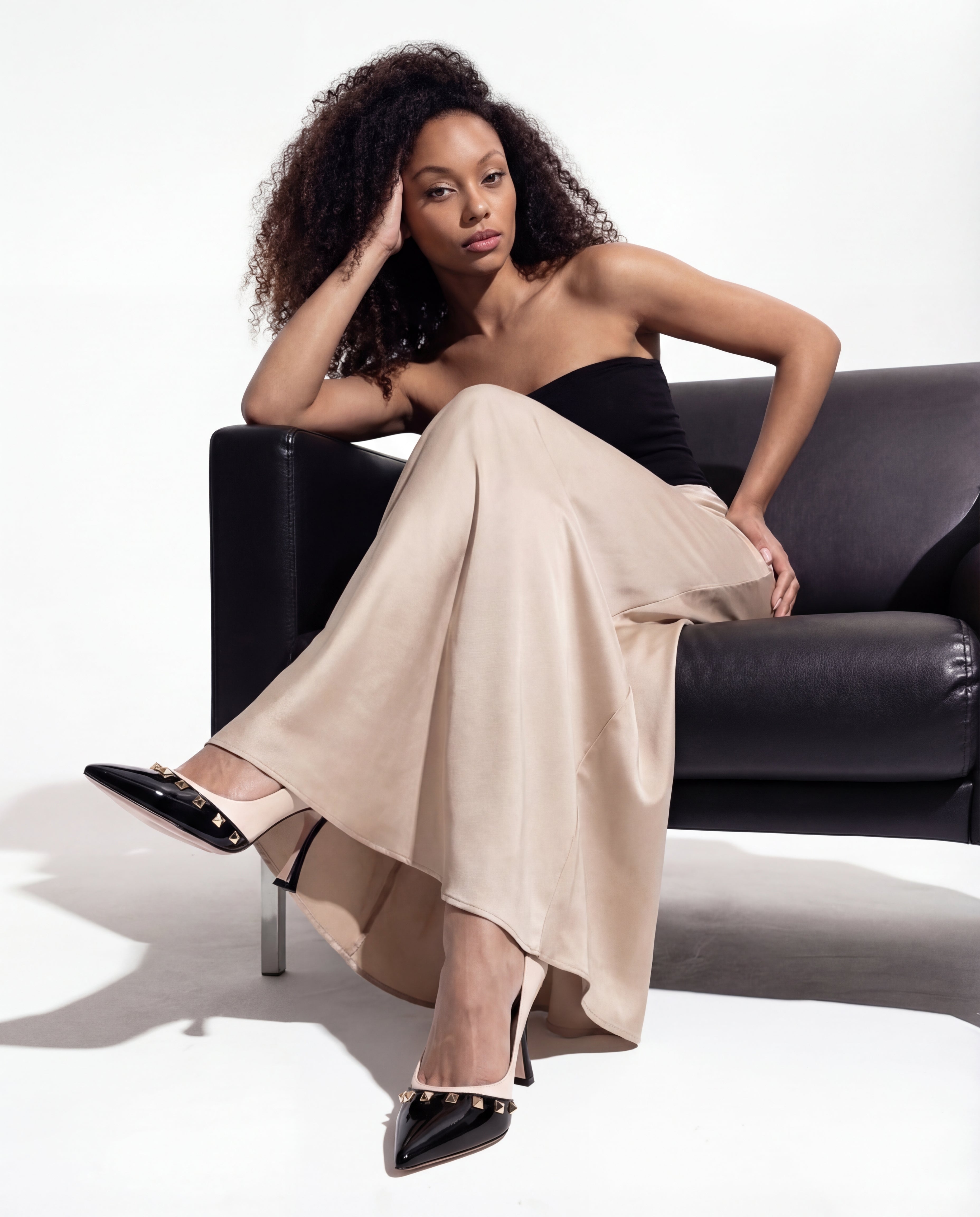 The Bella Vita Studded Beige Black Leather Pump Shoe