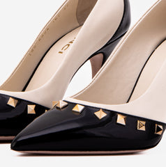 The Bella Vita Studded Beige Black Leather Pump Shoe