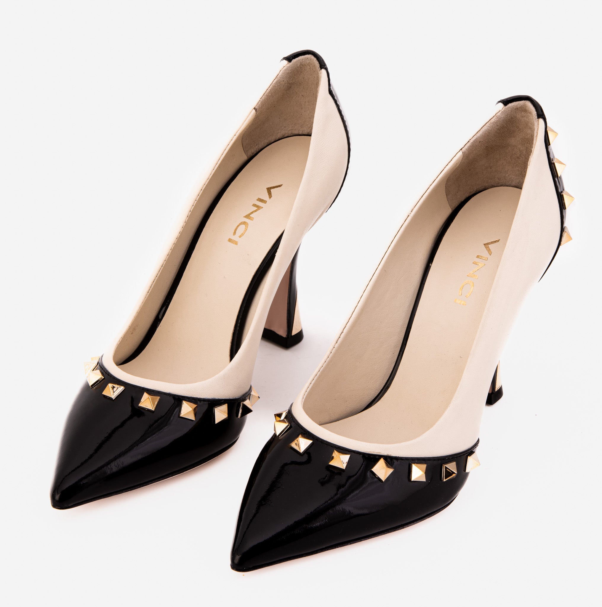 The Bella Vita Studded Beige Black Leather Pump Shoe