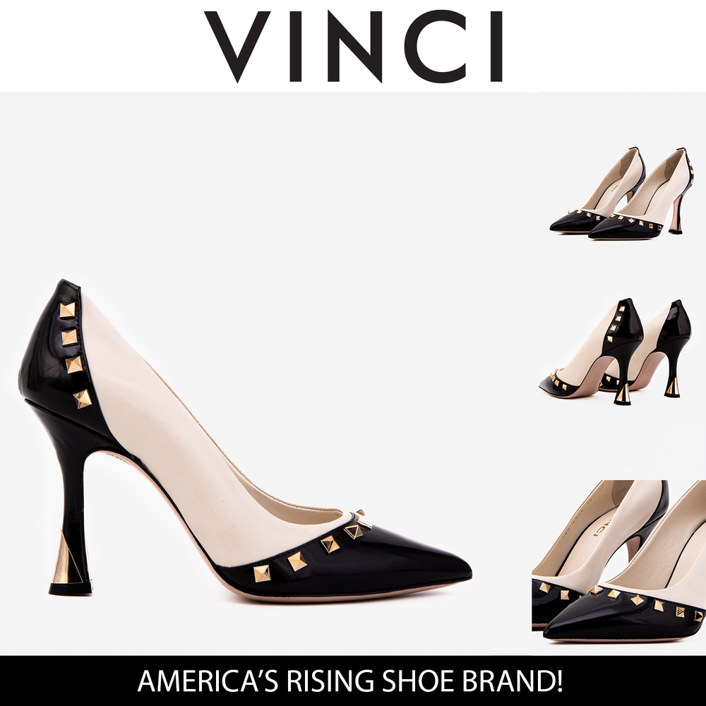 The Bella Vita Studded Beige Black Leather Pump Shoe