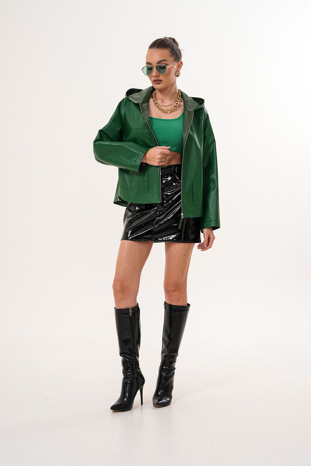 The Calyra Reversible Leather Jacket – Emerald Green