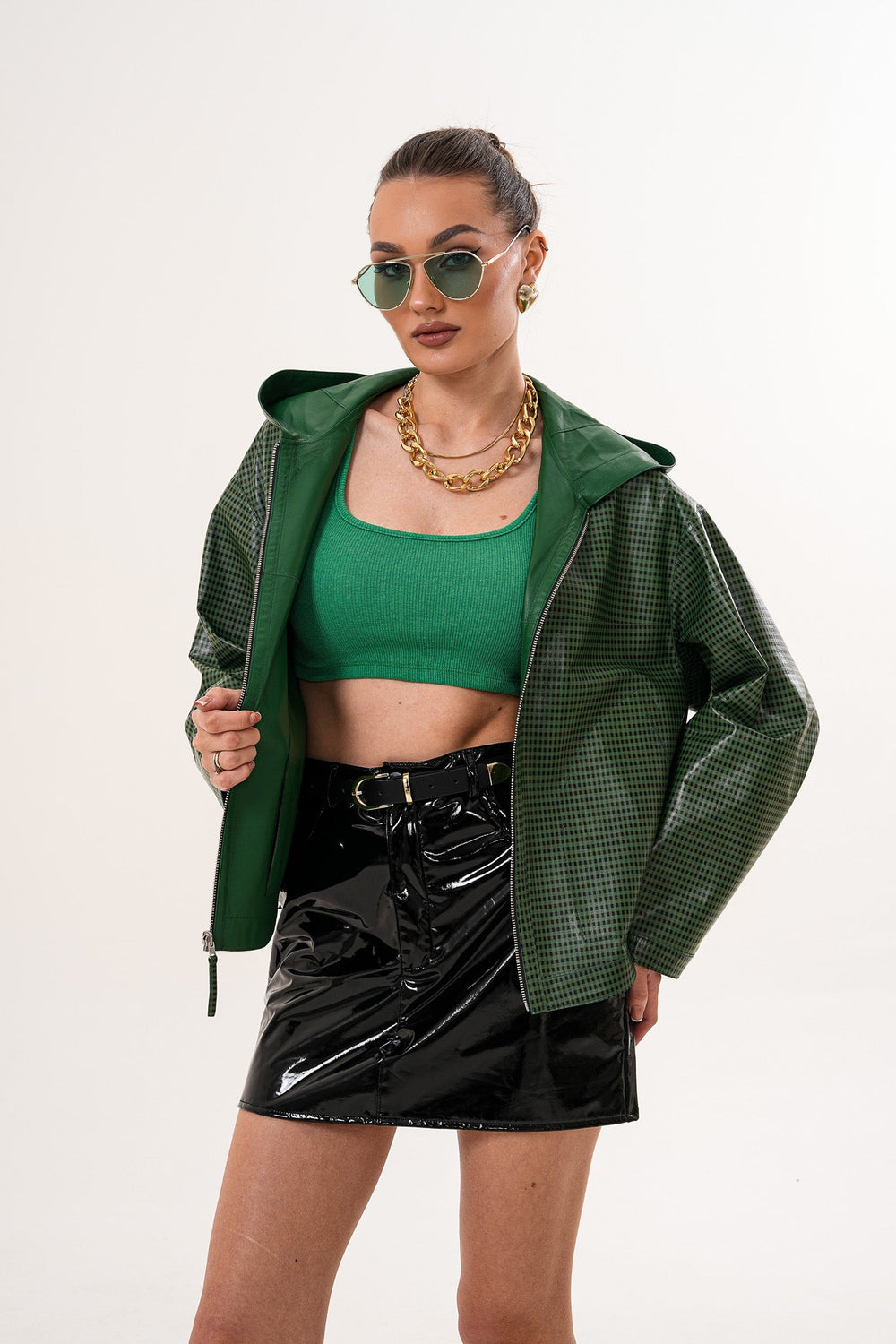 The Calyra Reversible Leather Jacket – Emerald Green