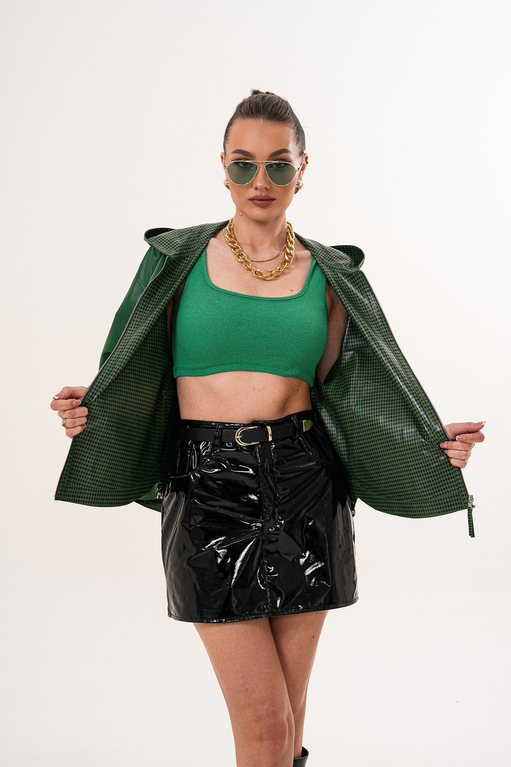 The Calyra Reversible Leather Jacket – Emerald Green