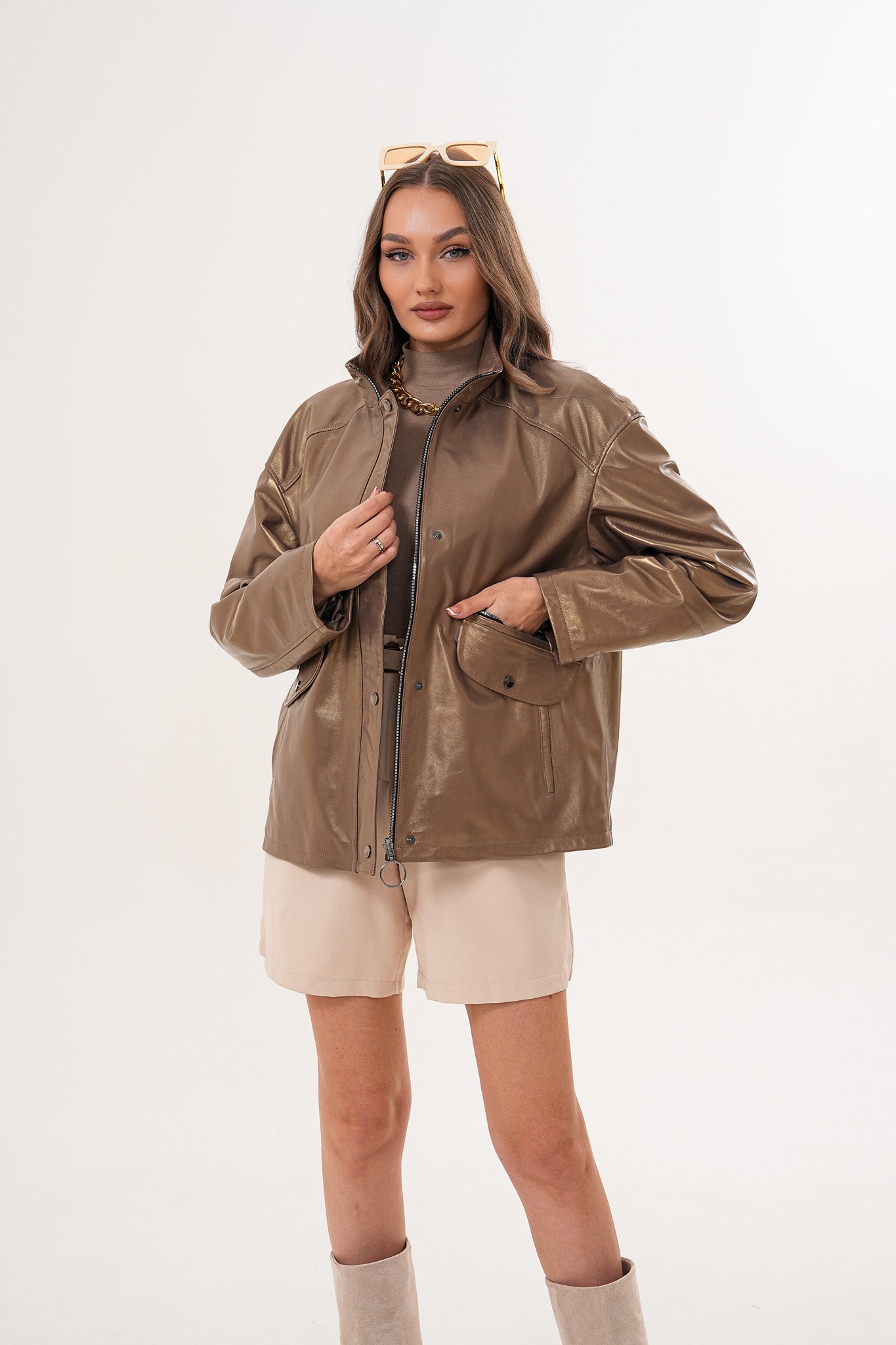 The Zayra Leather Jacket – Taupe Brown