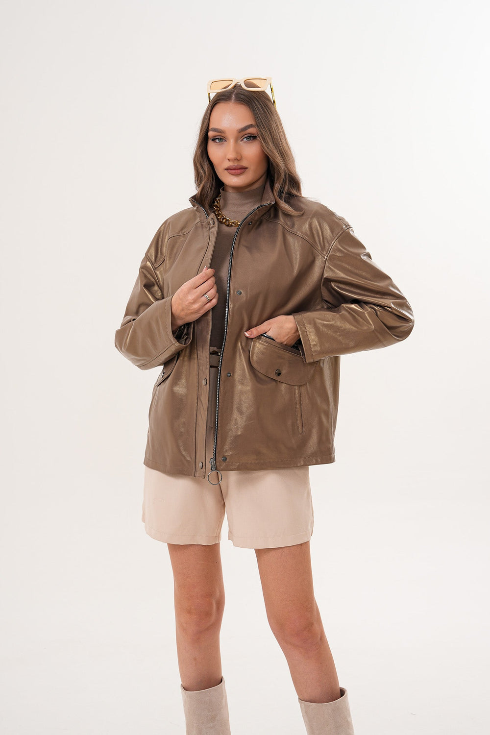The Zayra Leather Jacket – Taupe Brown