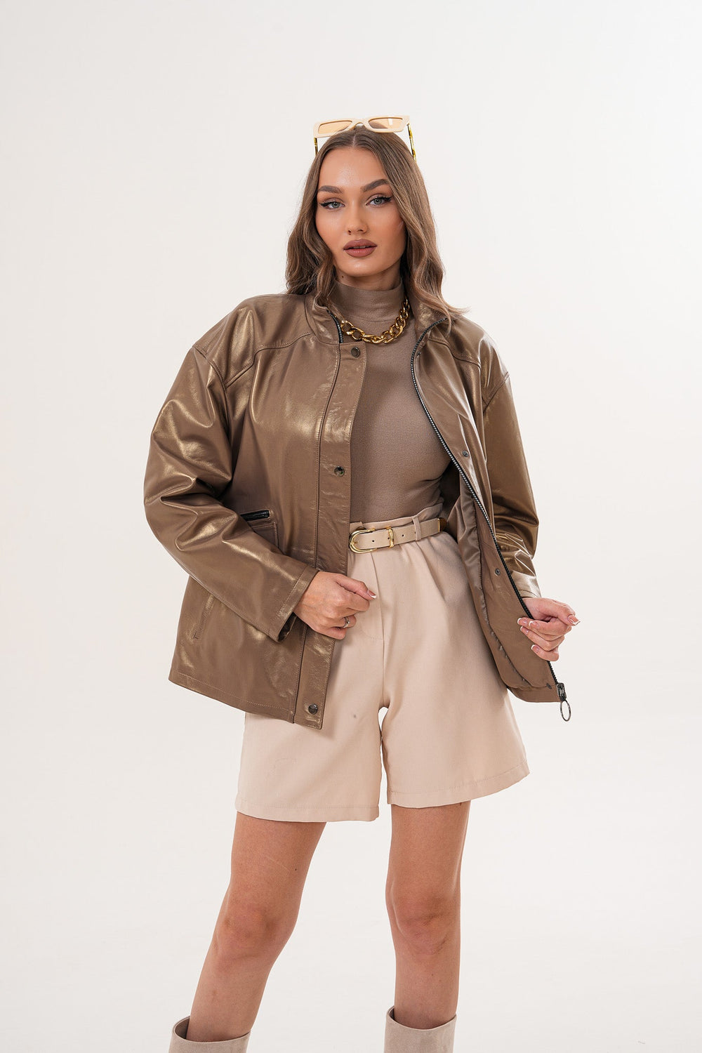 The Zayra Leather Jacket – Taupe Brown
