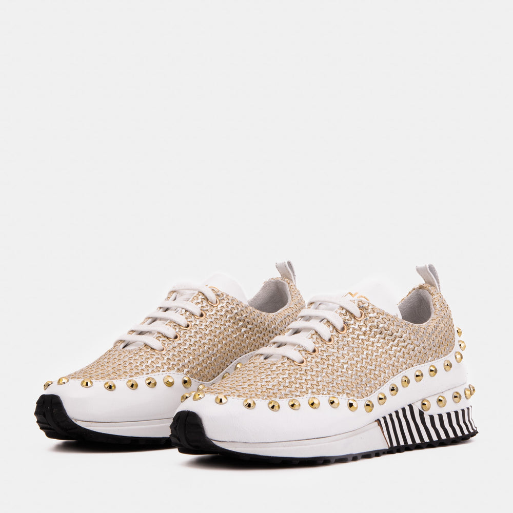 The Aurelia White Gold Woven Leather Sneaker