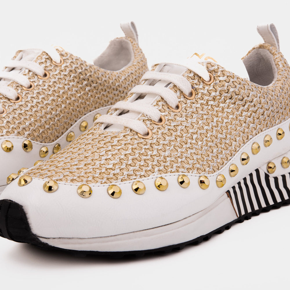 The Aurelia White Gold Woven Leather Sneaker