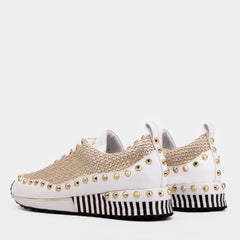 The Aurelia White Gold Woven Leather Sneaker