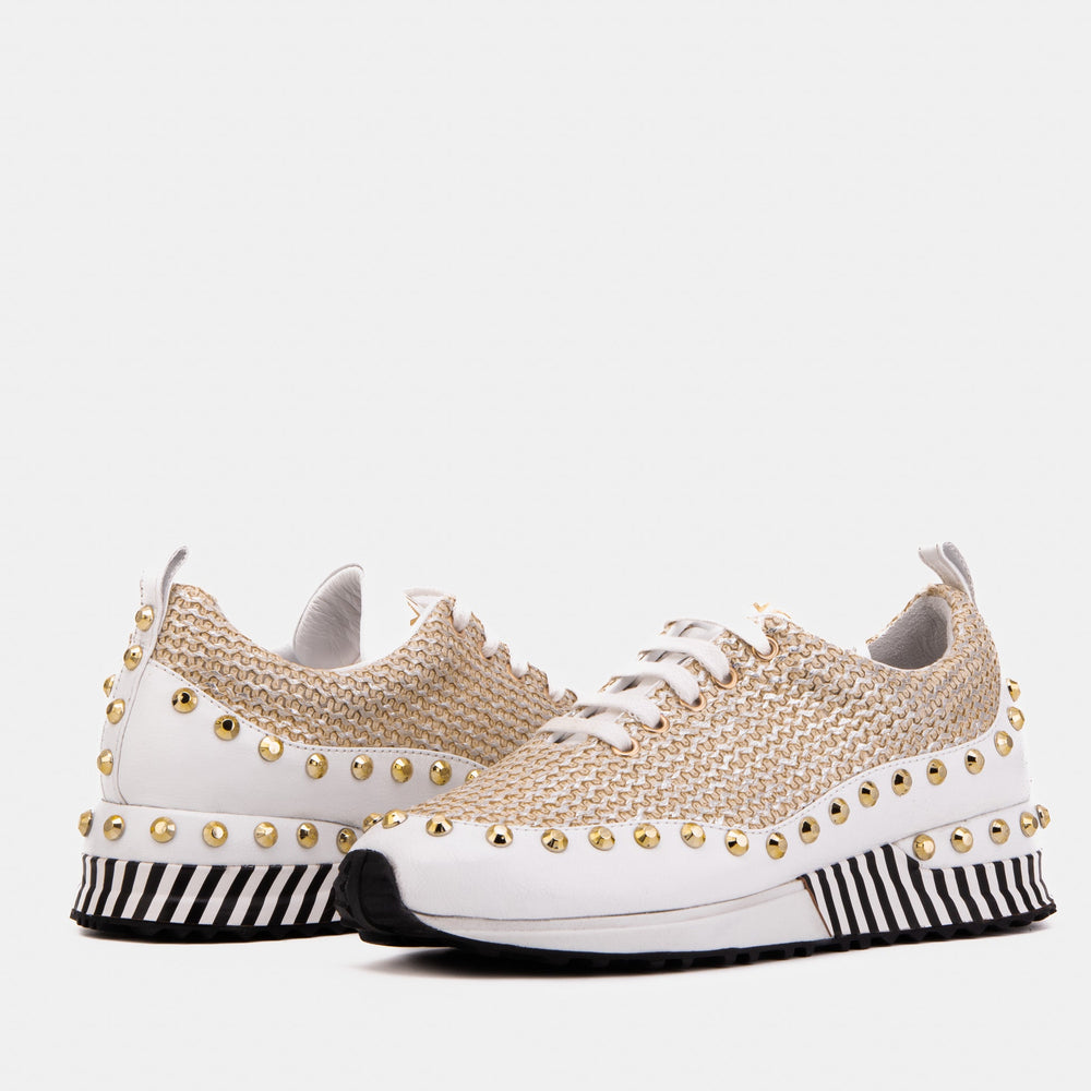 The Aurelia White Gold Woven Leather Sneaker