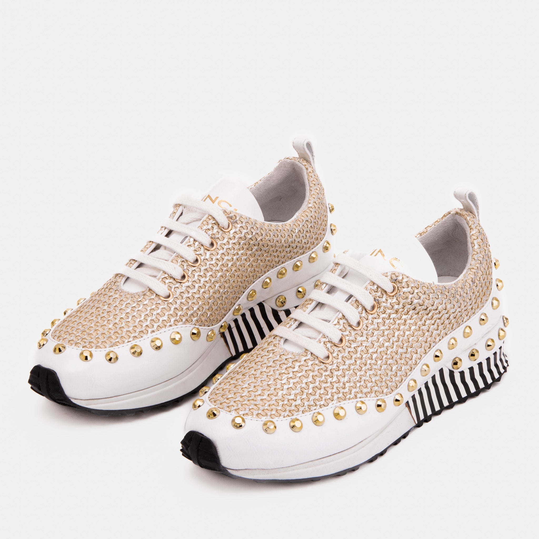 The Aurelia White Gold Woven Leather Sneaker