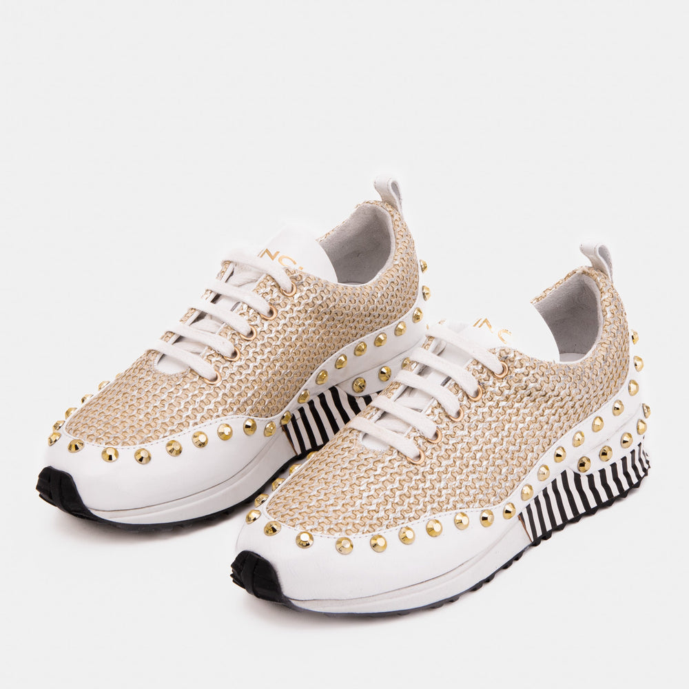 The Aurelia White Gold Woven Leather Sneaker