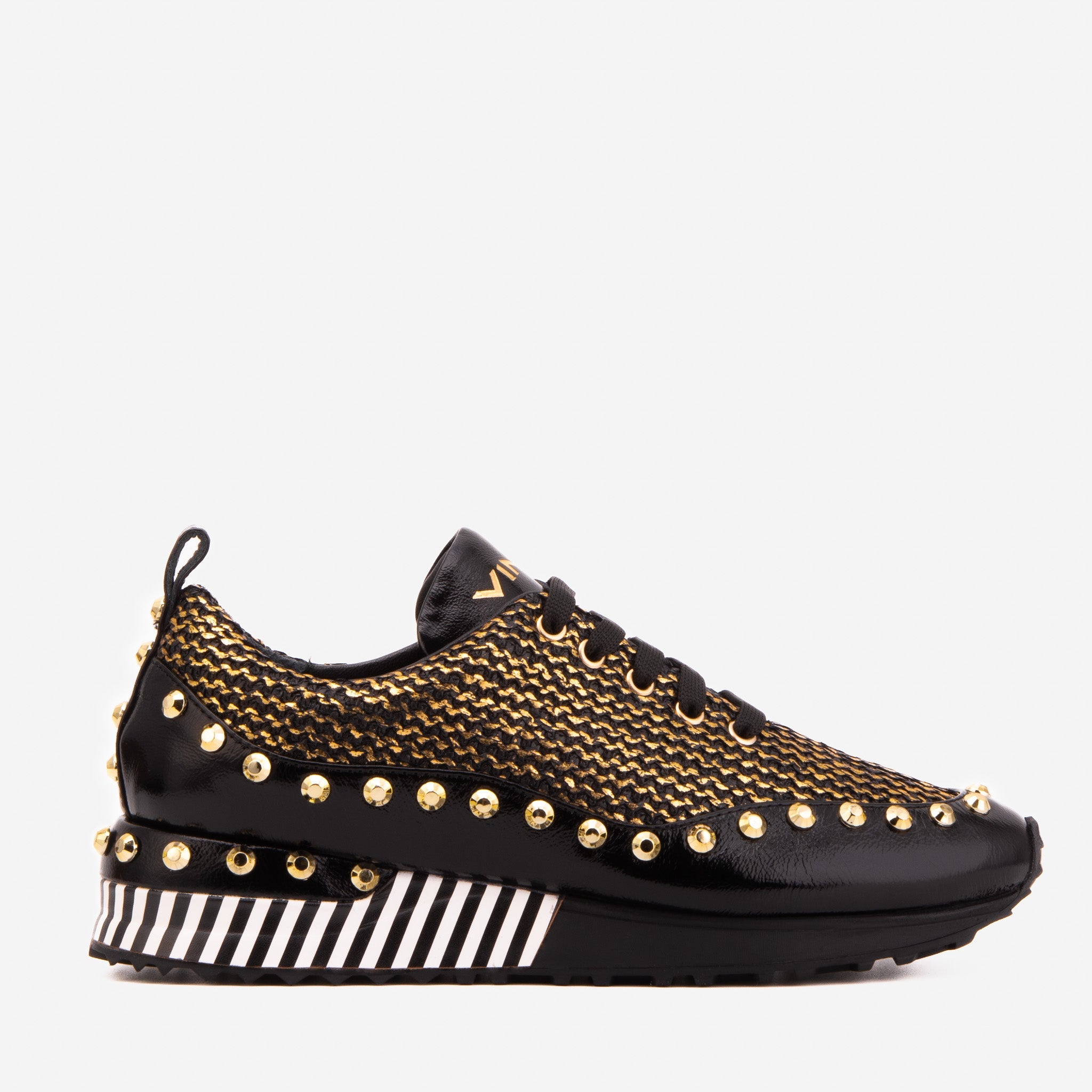 The Aurelia Black Gold Woven Leather Sneaker