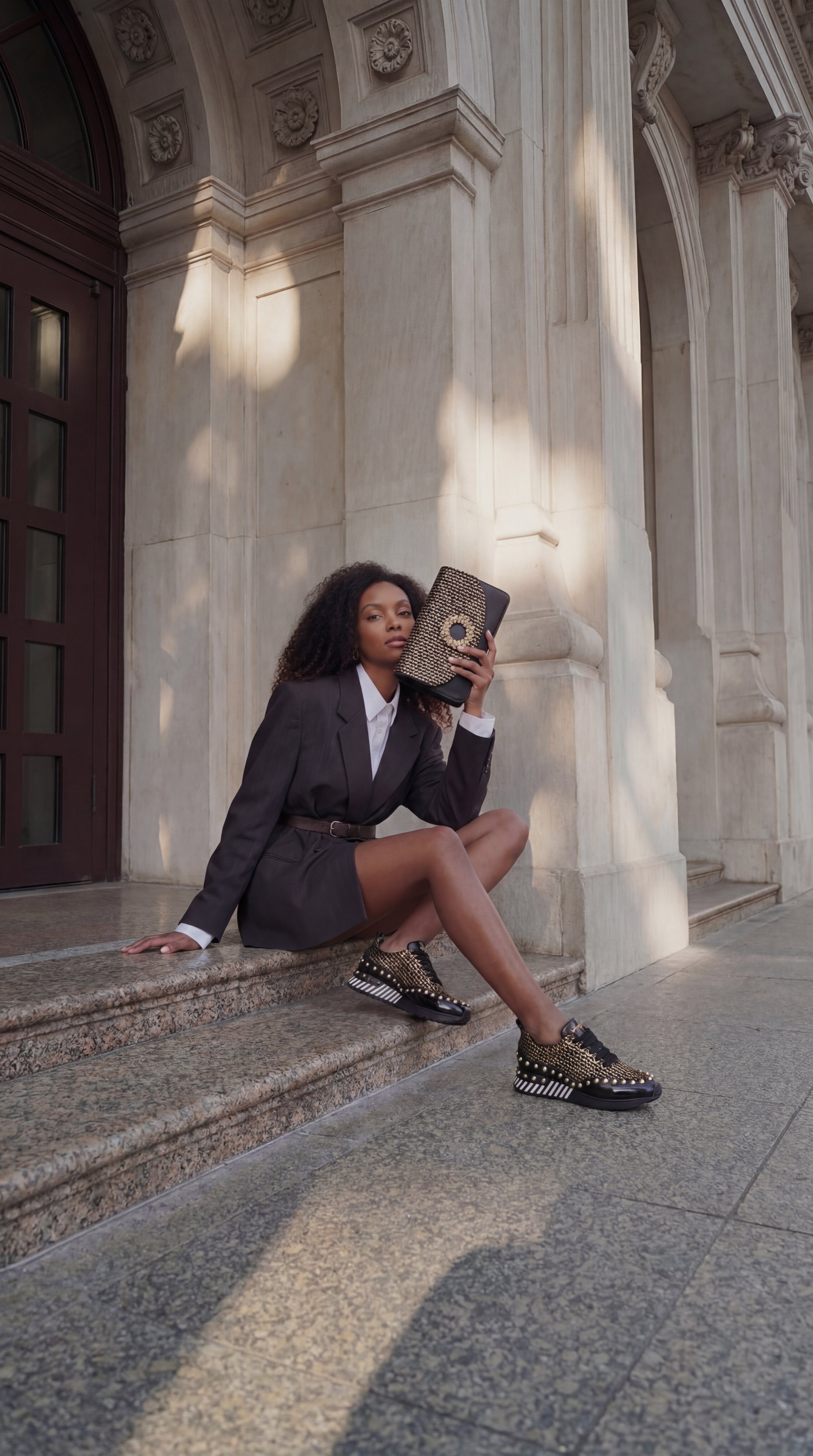 The Aurelia Black Gold Woven Leather Sneaker