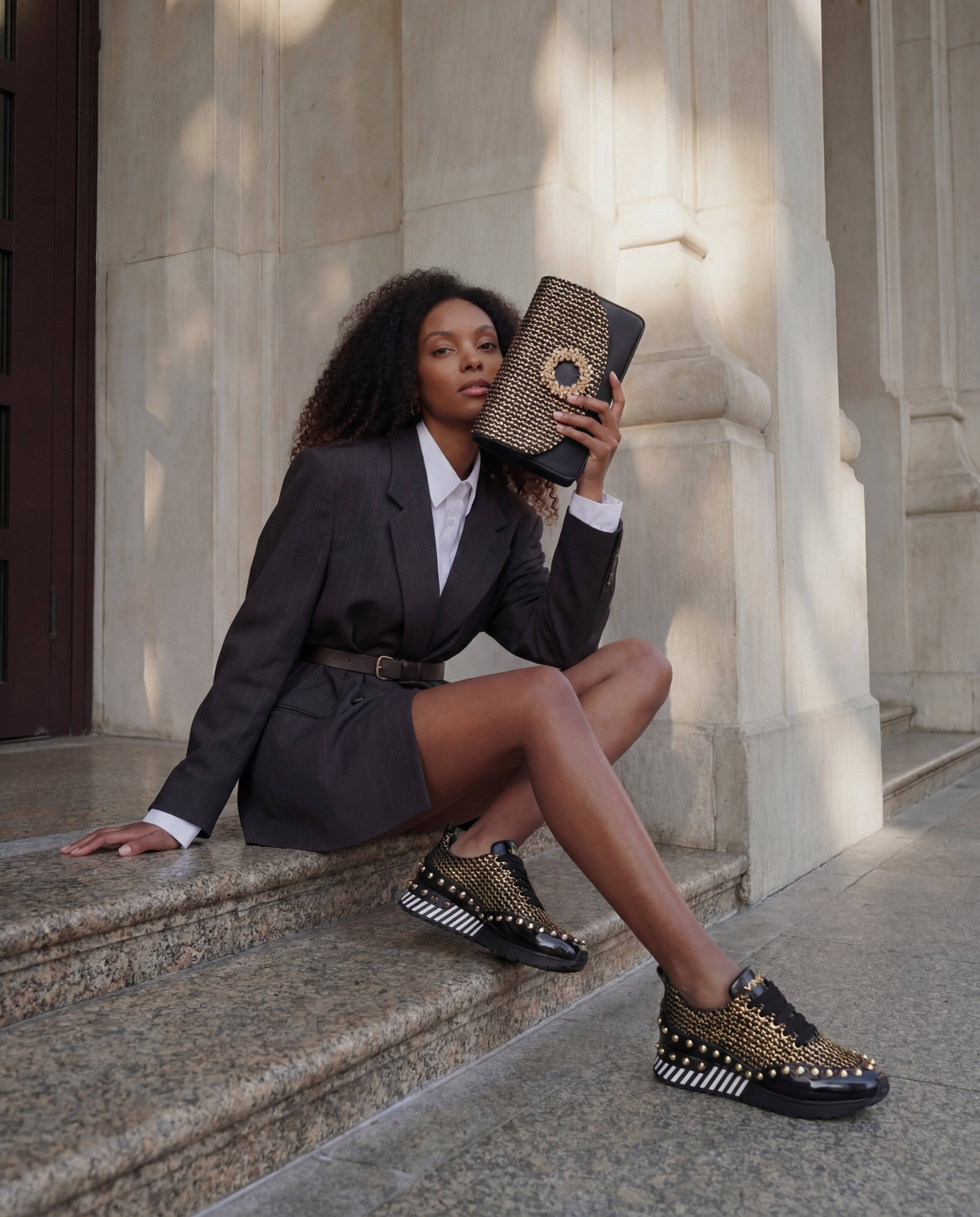 The Aurelia Black Gold Woven Leather Sneaker