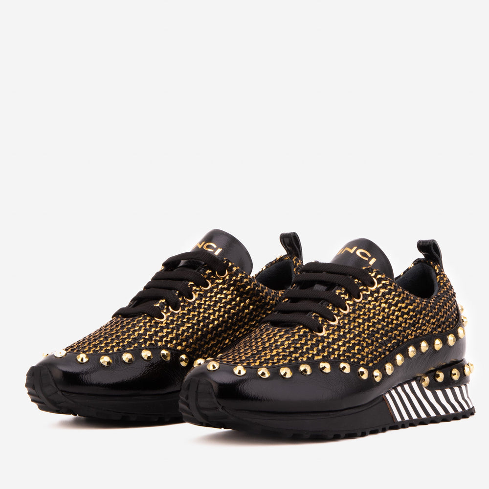 The Aurelia Black Gold Woven Leather Sneaker