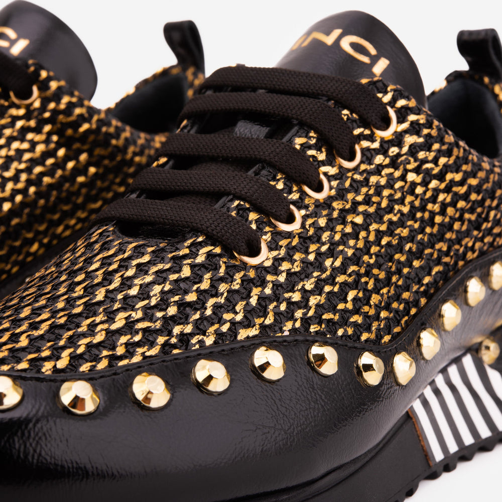 The Aurelia Black Gold Woven Leather Sneaker