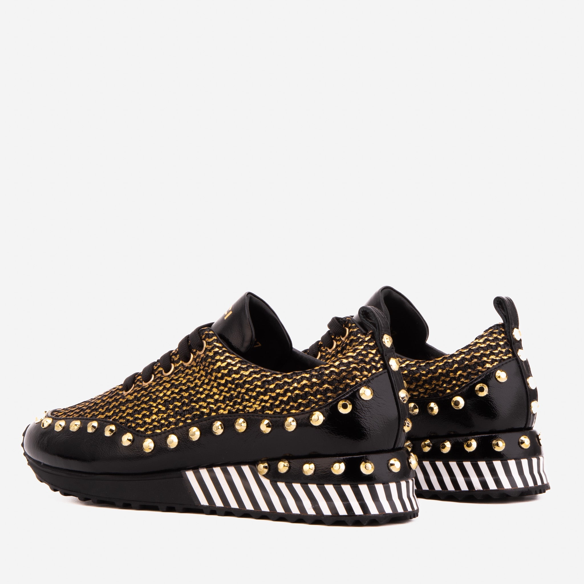 The Aurelia Black Gold Woven Leather Sneaker