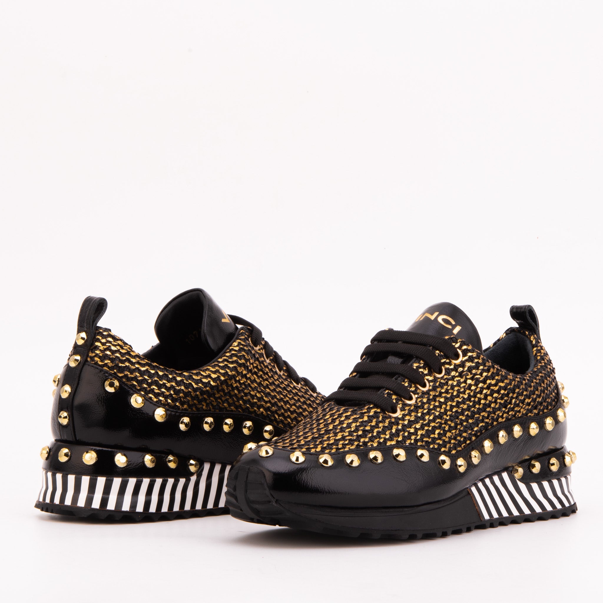 The Aurelia Black Gold Woven Leather Sneaker