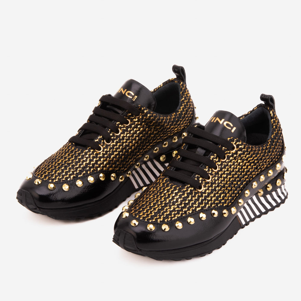 The Aurelia Black Gold Woven Leather Sneaker