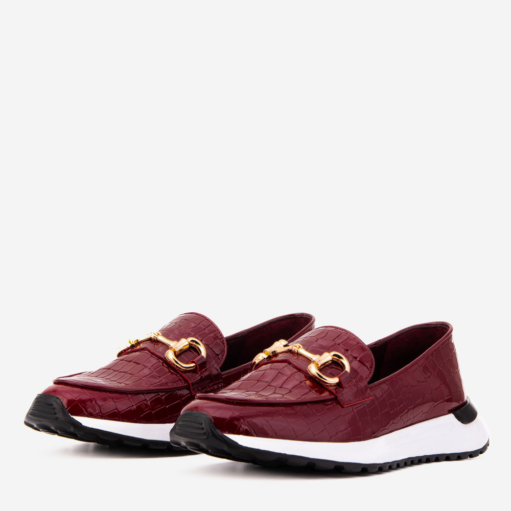 The Milan Burgundy Croc-Embossed Patent Leather Sneaker