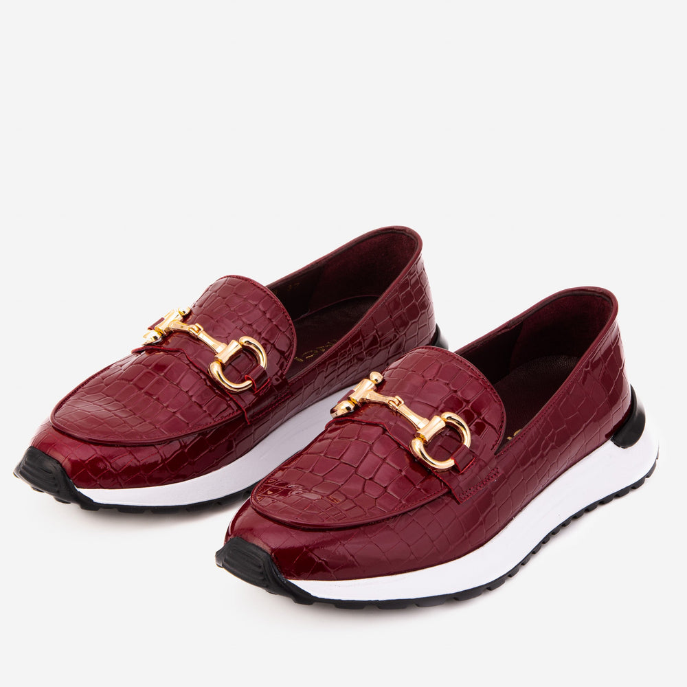 The Milan Burgundy Croc-Embossed Patent Leather Sneaker