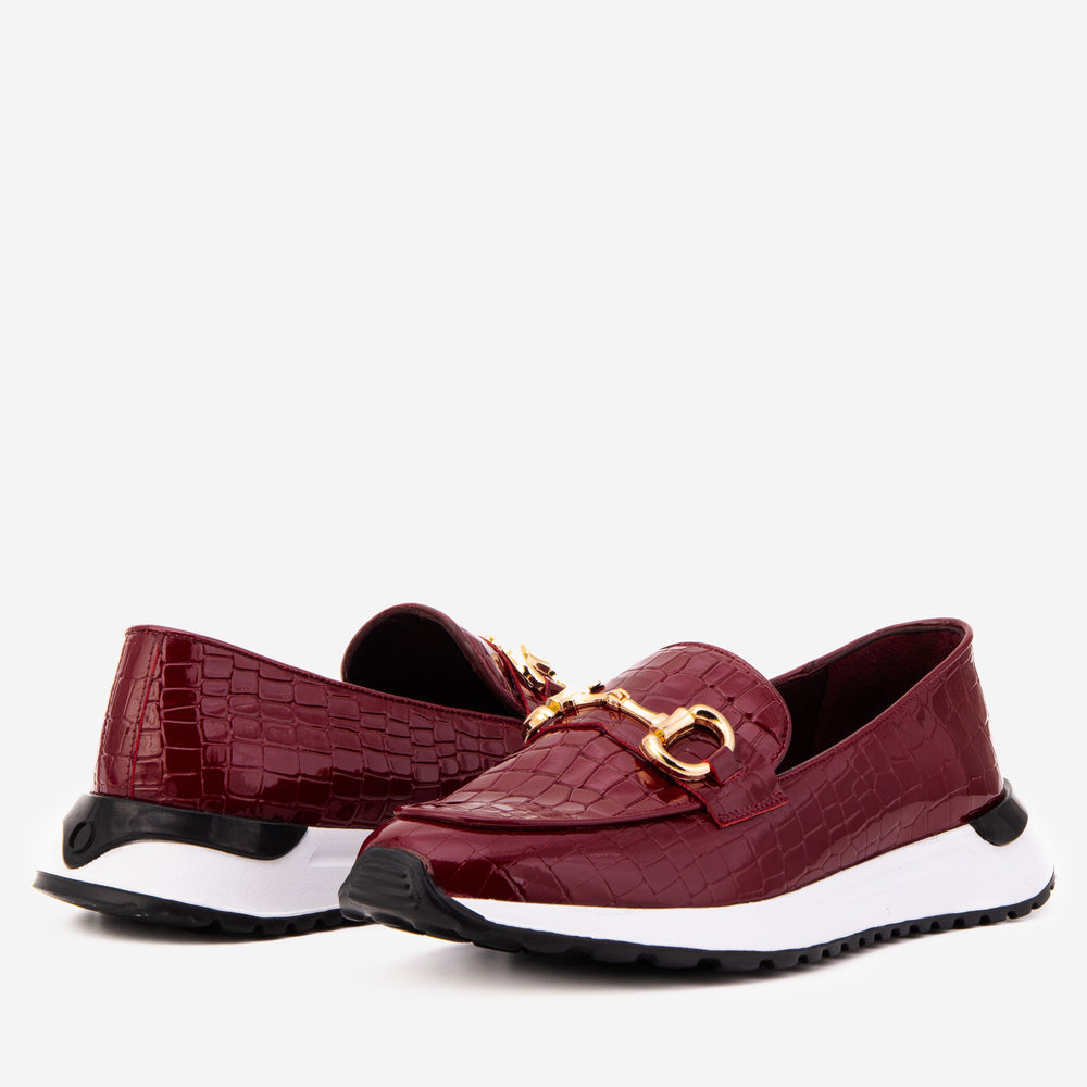 The Milan Burgundy Croc-Embossed Patent Leather Sneaker
