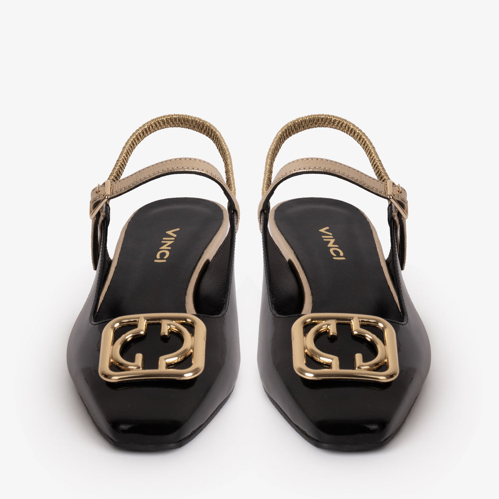 The Rosalinda Black Leather Flat Slingback Sandal
