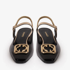 The Rosalinda Black Leather Flat Slingback Sandal
