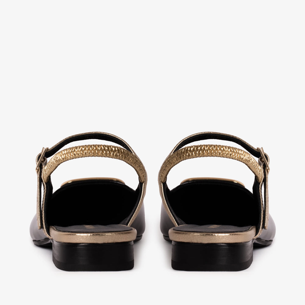 The Rosalinda Black Leather Flat Slingback Sandal