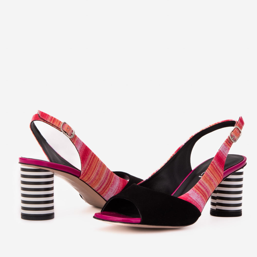 The Spectrum Multicolor Block Heel Leather Slingback Sandal