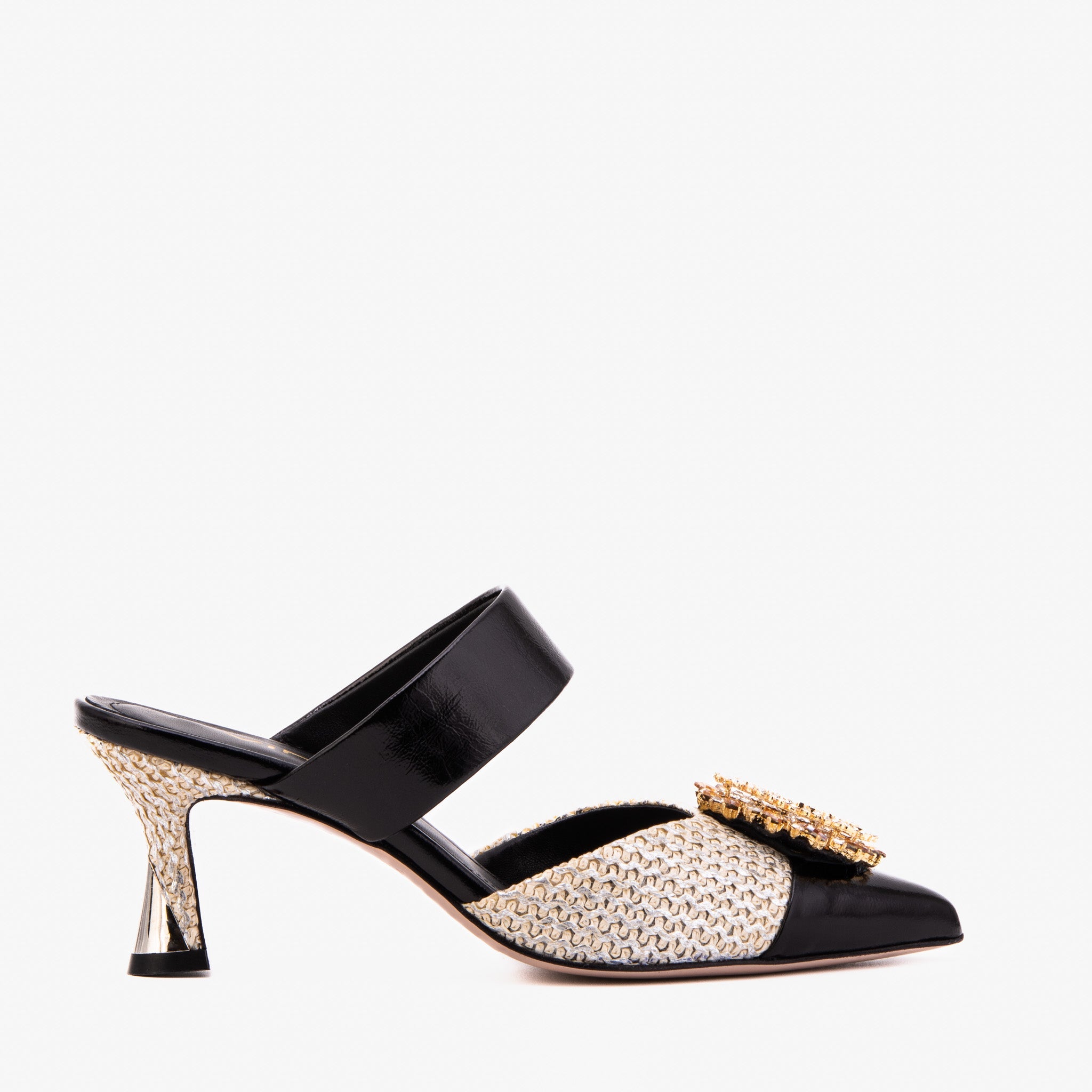 The Valencia Black Cream Jewel Heel Women's Mule Sandal