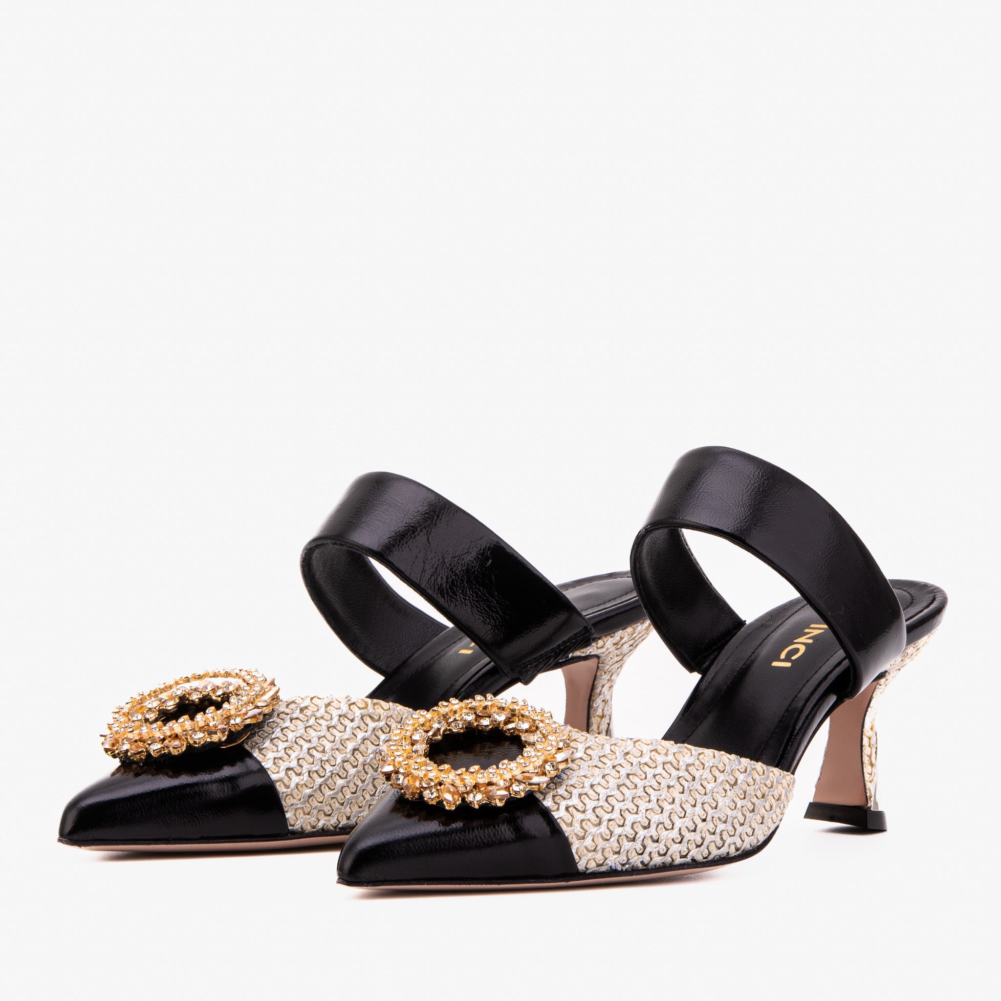 The Valencia Black Cream Jewel Heel Women's Mule Sandal