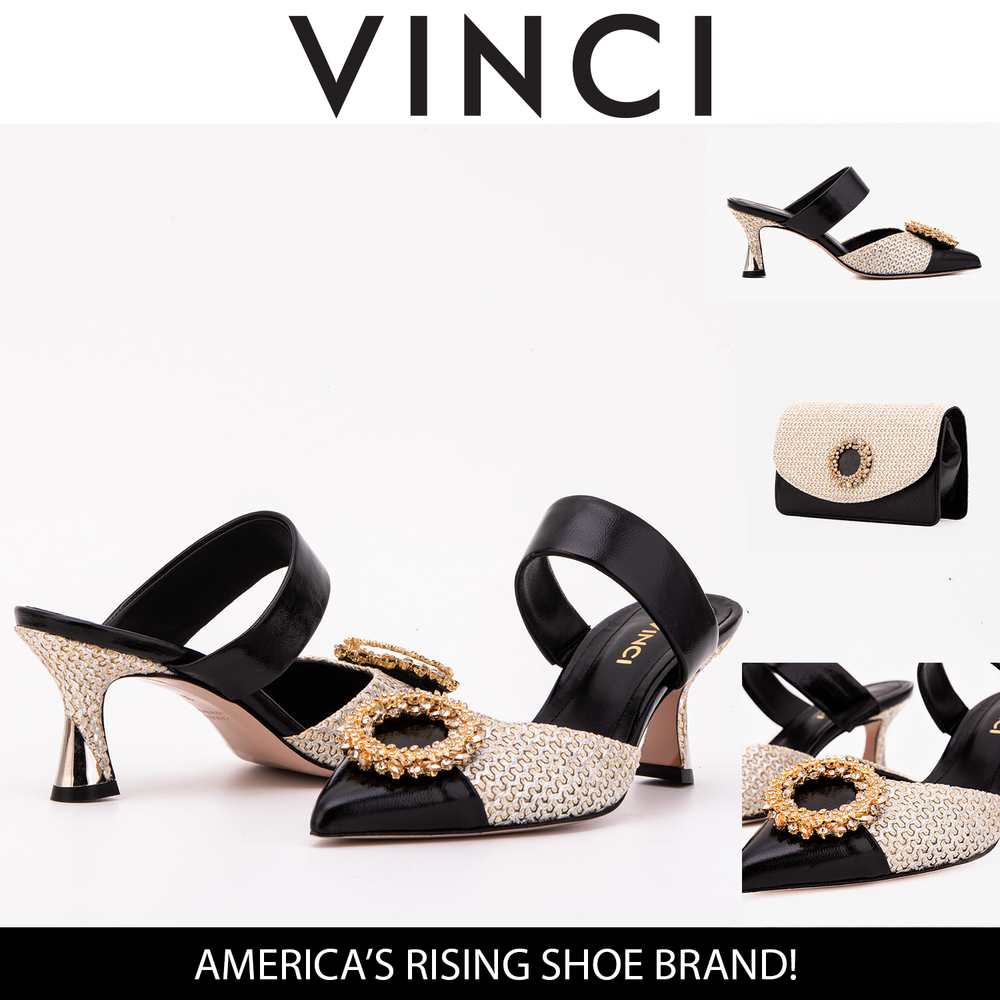 The Valencia Black Cream Jewel Heel Women's Mule Sandal