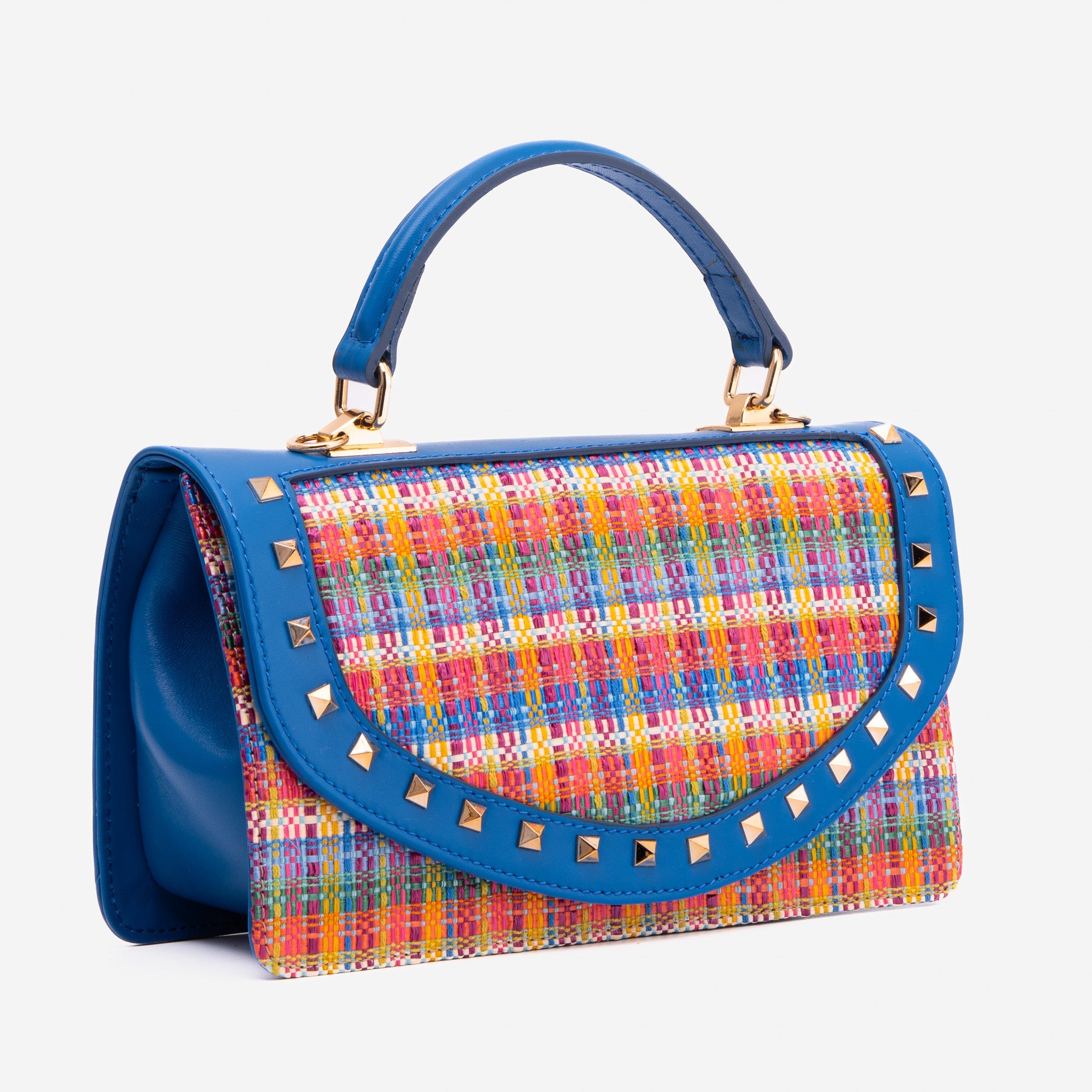 The Zoe Multicolor Tweed Blue Leather Handbag