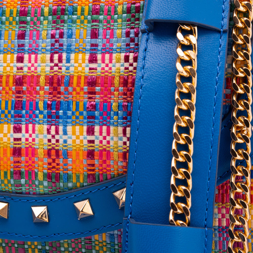 The Zoe Multicolor Tweed Blue Leather Handbag