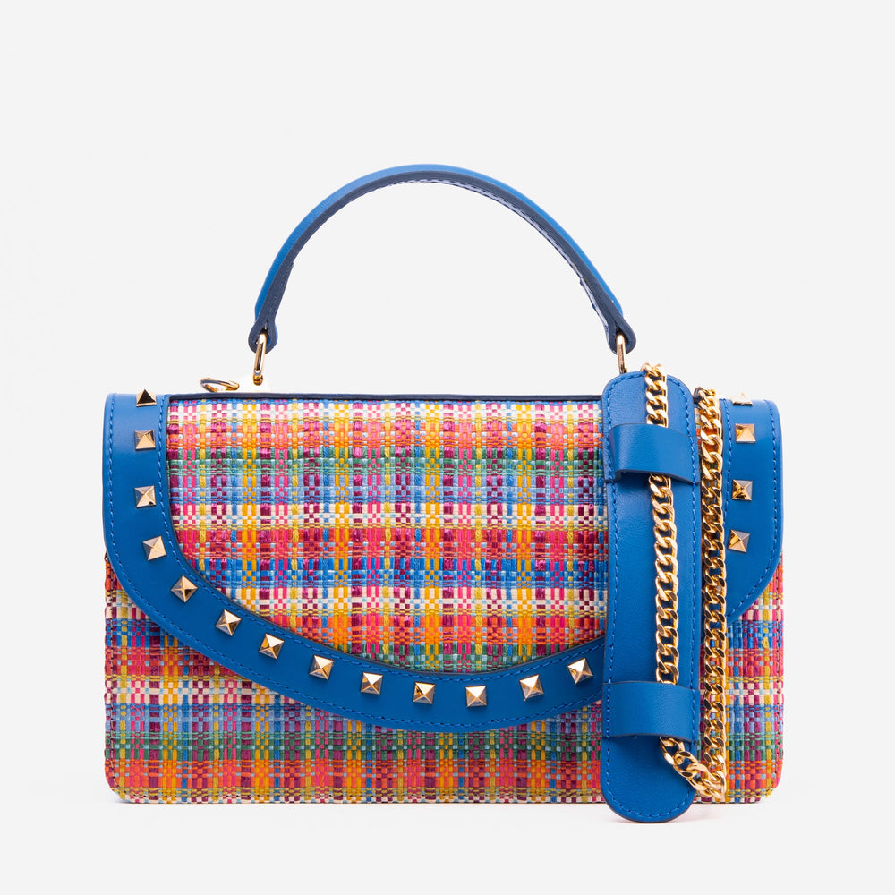 The Zoe Multicolor Tweed Blue Leather Handbag