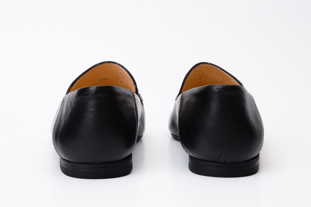 Luanda Black Leather Flat Shoe