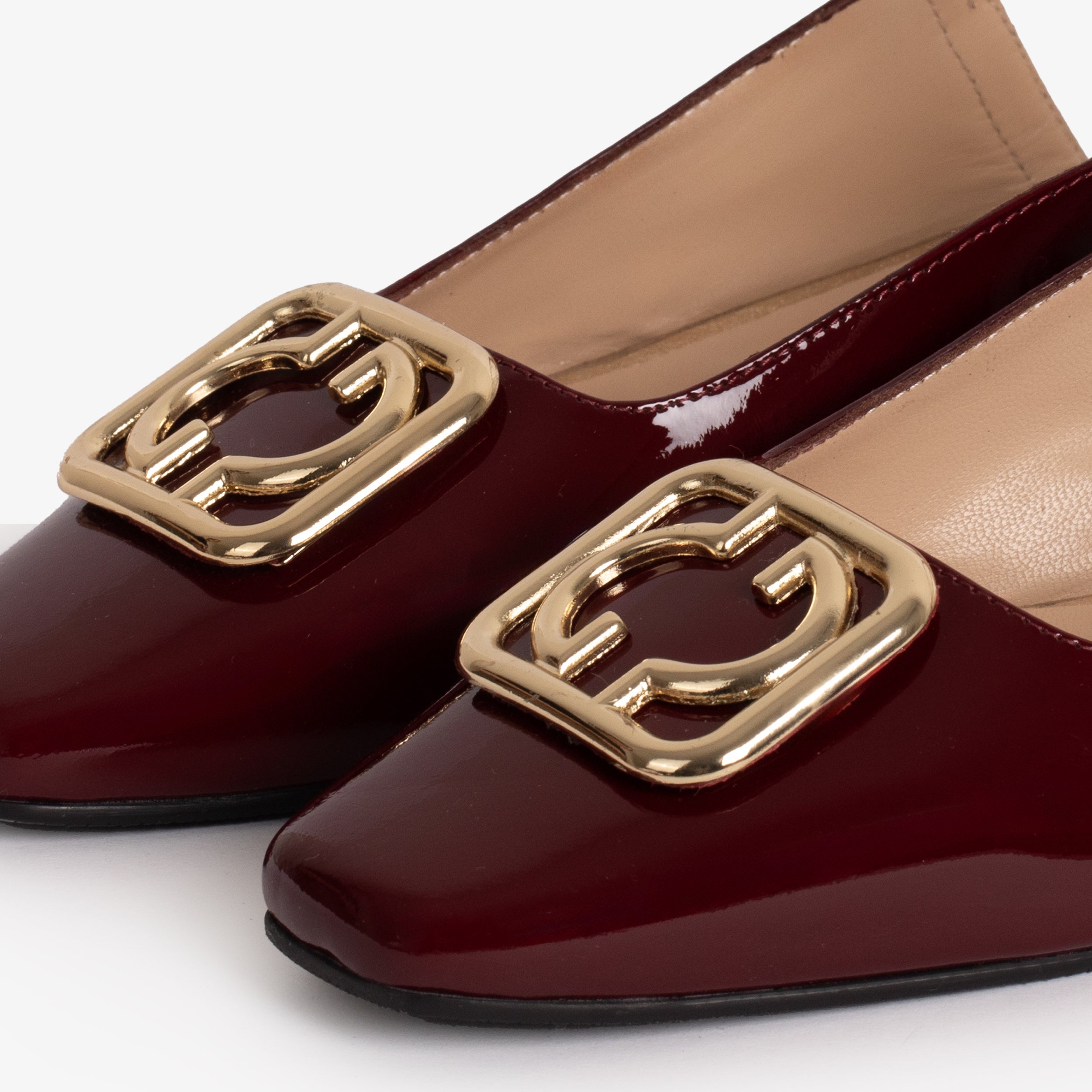 The Rosalinda Burgundy Patent Leather Flat Slingback Sandal