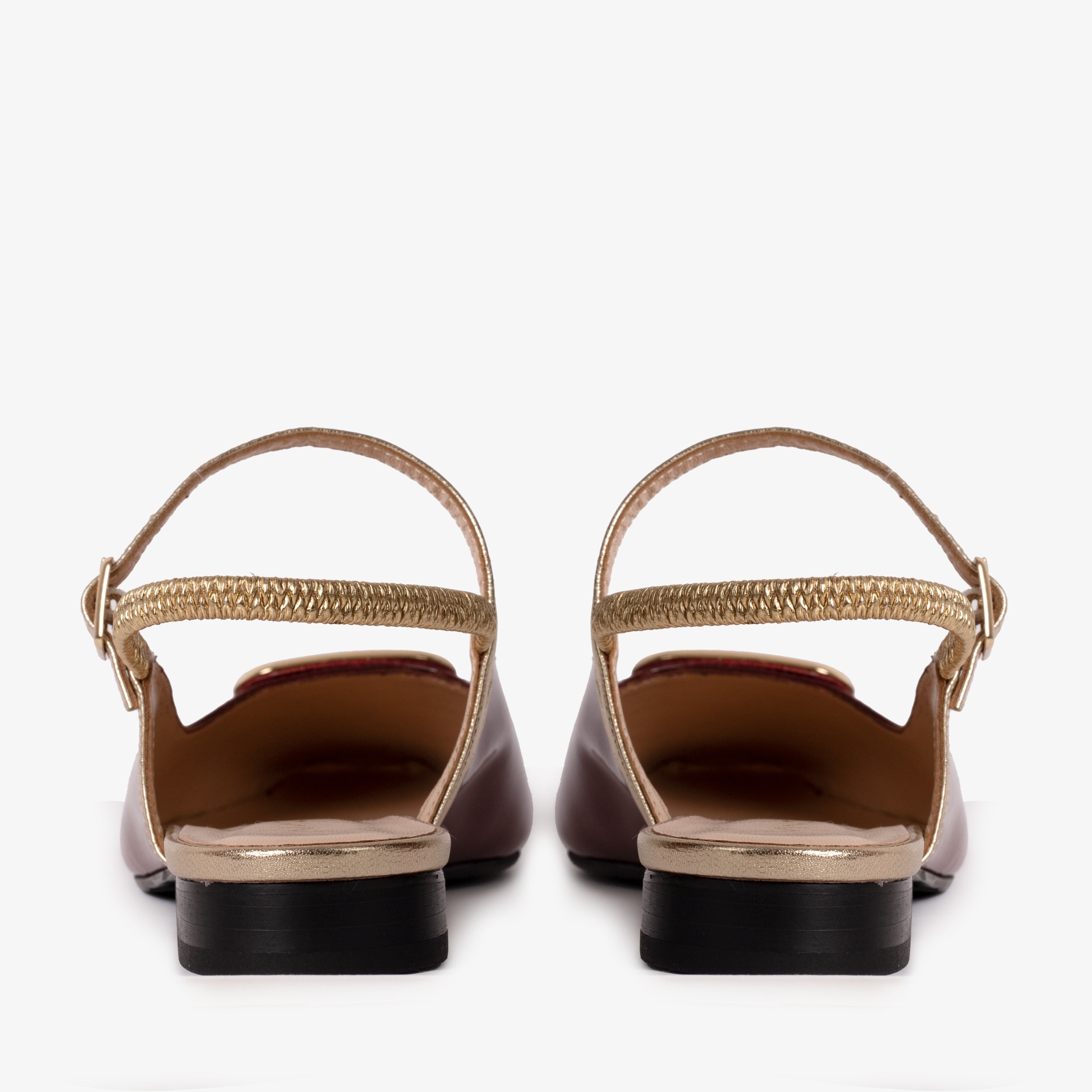 The Rosalinda Burgundy Patent Leather Flat Slingback Sandal