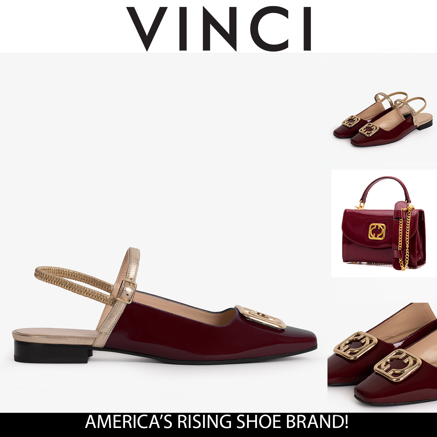 The Rosalinda Burgundy Patent Leather Flat Slingback Sandal